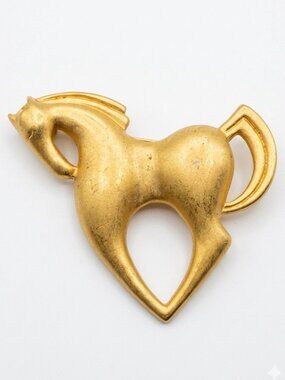 Vintage Liz Claiborne Matte Gold Modernist Horse Brooch Pin Signed LCI